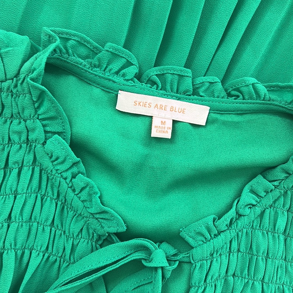 Skies Are Blue Kelly Green Pleated Sleeveless Dress EUC Size Medium - Picture 6 of 10